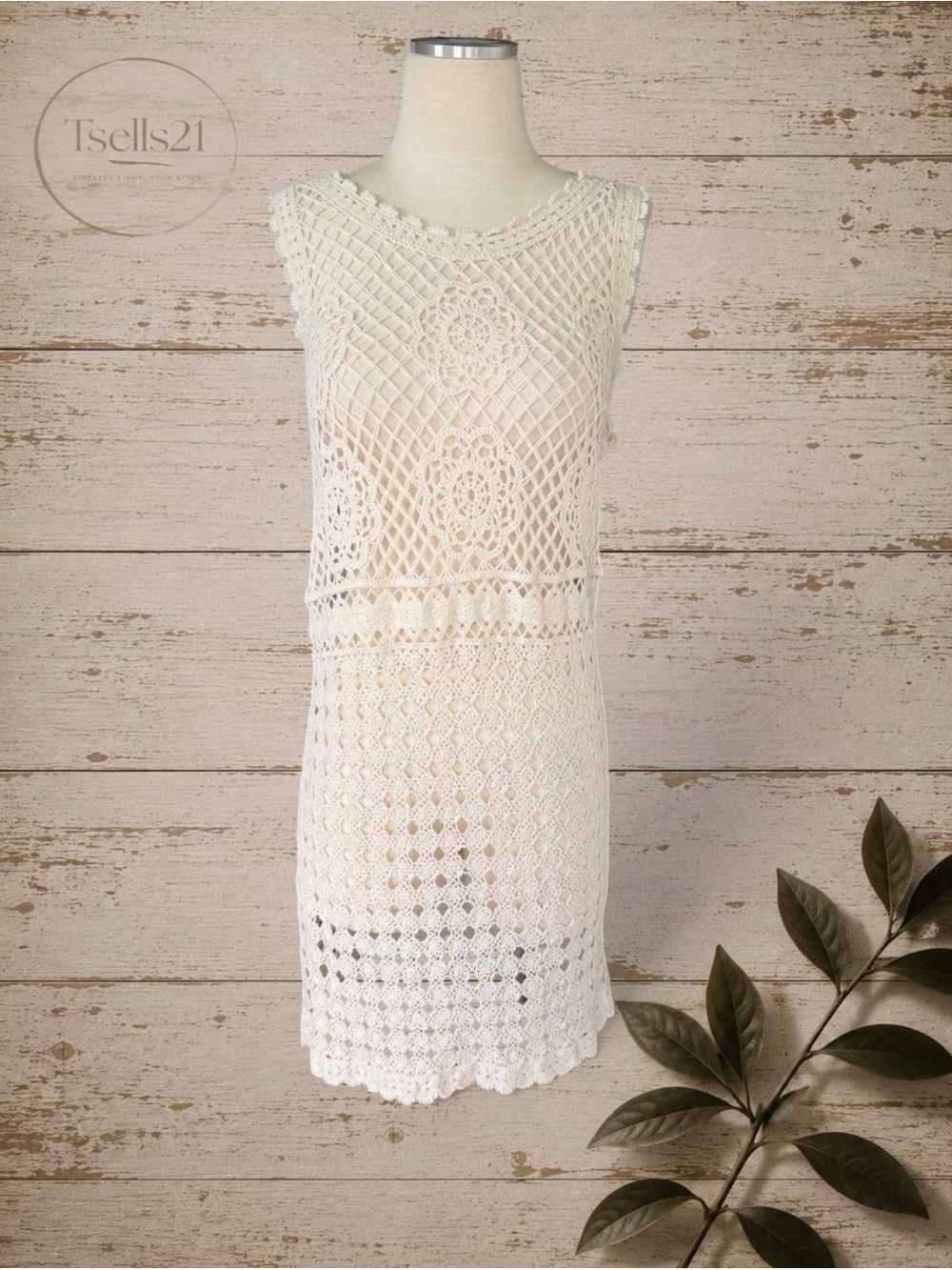 DOLL Swimwear 100% Cotton Cream Crochet Mini Dress Swim Cover Up - Size OSFA